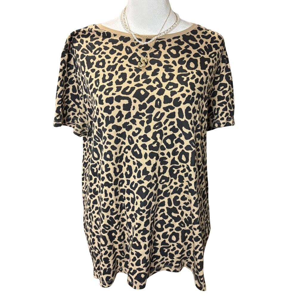 Zara Leopard Cheetah Print Tee Tan Black Medium